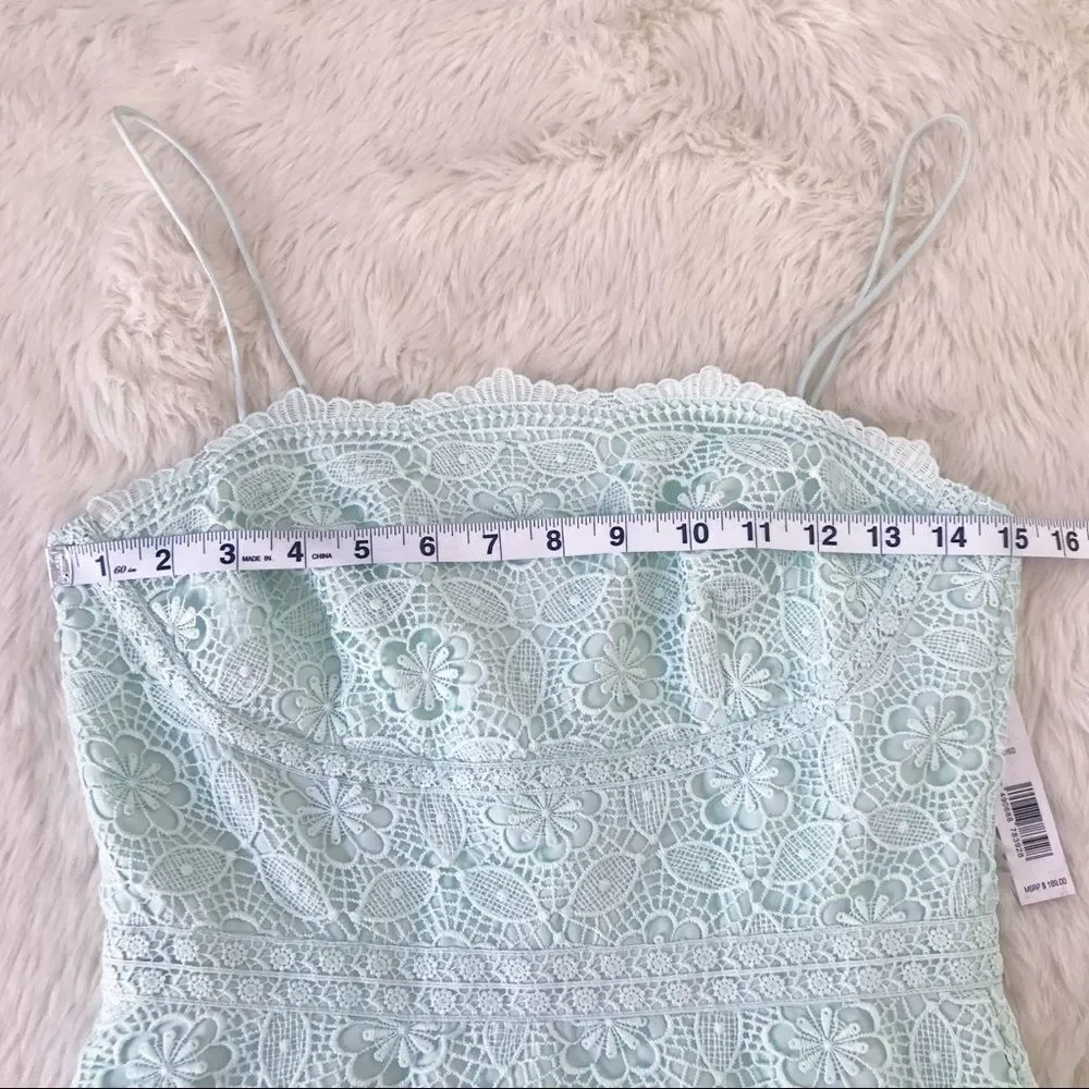 GIANNI BINI Mint Green Lace Midi Dress Cocktail Spaghetti Strap‎ Size 2 New